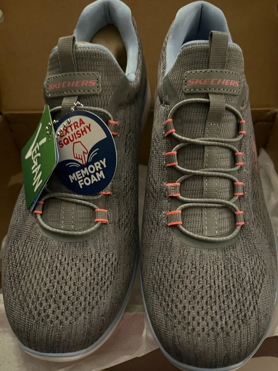 Skechers Slip-On Athletic Sneaker in Gray with Pink Accents - Picture 3 of 4